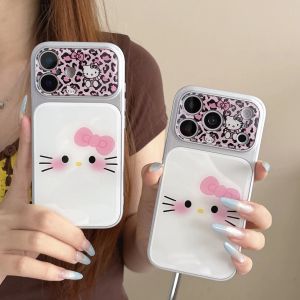 Cute Pink Leopard Print KT Phone Case for iPhone 17 Pro Max 14 15 16 Pro Max Luxury High-end Shockproof Back Cover