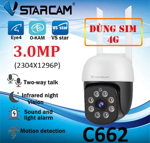 Camera Dùng Sim 4G Ngoài Trời Xoay 360 Độ VSTARCAM CG662 3MP
