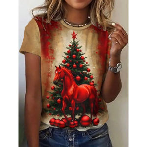 [Local Stock] ZEEMIN Horse Retro 3D Print T-Shirts Summer Animal Women Casual Short Sleeve T Shirt Streetwear Round Neck Tees Tops Female Clothing