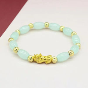 OR🧸 Gelang Pixiu Emas/ Gelang Giok Imitasi/ Gelang Batu Akik Oval/ Gelang Keberuntungan COD