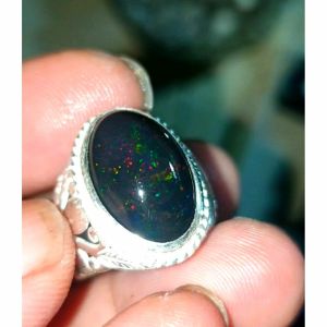 Cincin Perak Batu Kalimaya Black Opal Solid Jumbo Asli Banten