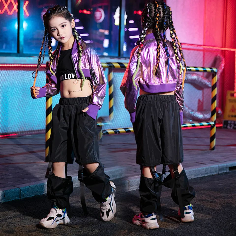 Hip Hop Clothes For Girls Kids Jazz Dance Costume Black Purple