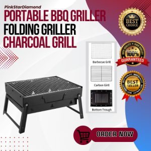 PORTABLE FOLDING BBQ GRILLER | Outdoor Dining BBQ Roasting For 3-4 Person | Portable BBQ Folding Charcoal Griller | Outdoor Camping Griller | Durable Outdoor Backyard Charcoal BBQ Griller | Portable Lightweight Ihawan | Barbecue Grill Small Desk Tabletop