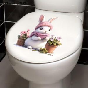 WP💓💛💖 Glow-in-the-Dark Flower Rabbit Toilet Lid Decal Self-Adhesive Removable Toilet Sticker Wall Sticker Home Bathroom Decor