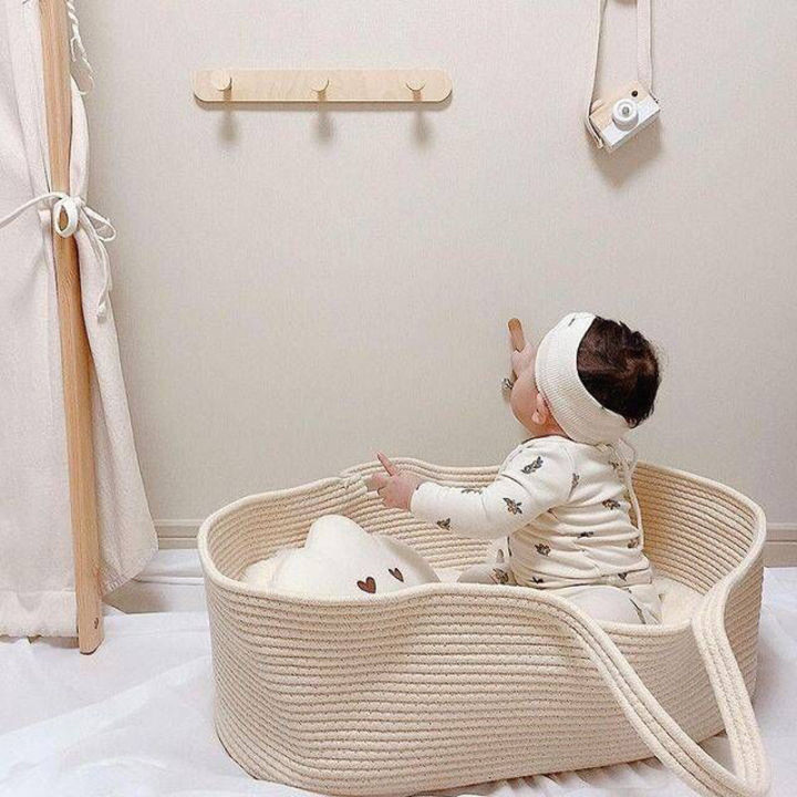 Cotton Rope Infant Basket/ Portable Baby Outing Sleeping Bassinet