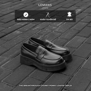 Giày Chunky PENNY LOAFER nam Lemans màu đen TB01.2 - đế cao su nguyên khối 5cm Da bò Bảo hành 12 tháng