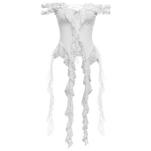 Áo hai dây ren gợi cảm kiểu Pháp tinh khiết quyến rũ thiết kế khoét sâu ngắn nóng bỏng