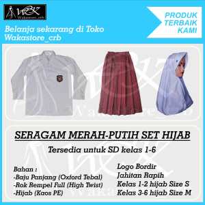 SETELAN SERAGAM MERAH PUTIH SD ANAK PEREMPUAN PANJANG SET HIJAB SEKOLAH