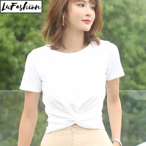 LuFashion Womens T-Shirts Short Sleeve Slim Casual Tops For Women Korean Fashion Summer