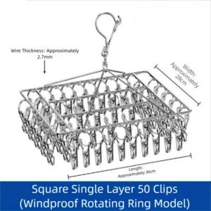 Stainless Steel Clothes Hanger Multi Clip 50 Clips Windproof Dorm Balcony Sock Underwear Dryer Built with sturdy stainless steel structure equipped with 20 anti-slip windproof clips to fix socks underwear bra scarves and hats tightly from falling off.