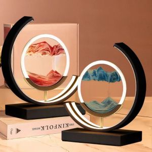 FDO0009 Light Luxury Aesthetical Stereoscopic Glass Crafts Home Decor Quicksand Painting Moving Sand Art 3D Sea Sand Landscape Guofeng Mountain Water Flowing Sand Painting Hourglass Ornaments  Ornament Sand Frame Lamp
