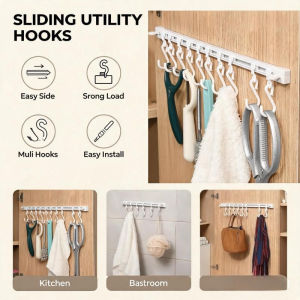 Track Row Hooks Bedroom Kitchen Self-adhesive Cabinet Hook Toilet Multi-functional Long Row Hook