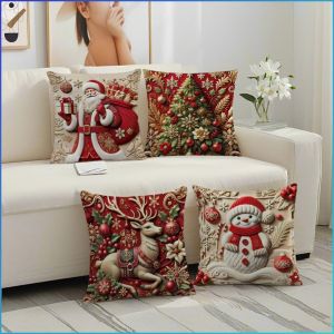 Pillowcase Elk Snowman Pillow Case Office Soft and Comfortable Hand Feeling Fine and Delicate
