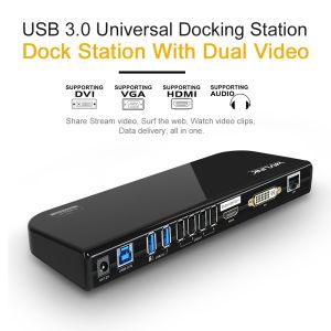 Wavlink USB 3.0 Universal Docking Station Dual Display DVI HDMI to 2048x1152 Gigabit Ethernet Audio 6USB Ports for Laptop Ultrabook and PCs