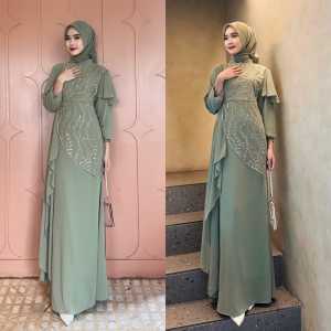 Insha Dress Baju Kondangan Gaun Ceruty Babydoll Mix Brokat Tile Wanita Pesta Mewah Remaja Dewasa 2025