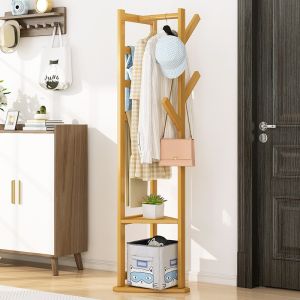Bamboo Yijia （ZHUYIJIA）  Bedroom Hanger Cloth Rack Floor Hanger Simple Coat Rack Indoor Storage Rack Shelf Shelf