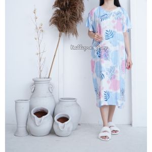 Kallyne Shop - Daster Jumbo Baju Tidur Santai Baju Rumahan Wanita Daster Bali Dress Midi Motif Kekinian