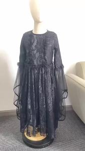 Girls Black Gothic Lace Long Dress Kids Long Sleeve Witch Vampire Costume for Halloween Cosplay Theme Party2026