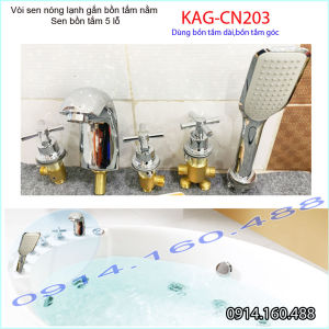 Vòi sen bồn tắm KAG-CN203 tay vặn gắn mặt bồn tắm Vòi cấp 5 lỗ bồn massage chrome bóng nước mạnh siêu bền