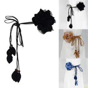 Boho Bohemian Hand Braided Flower Self-Tie Waist Belt Adjustable Woven Dress Belt Elegant Seaside Vacation Outfit Accessory For Women Girls