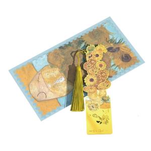 Oil Painting Metal Bookmarks with Tassels Hollowed Flower Bookmarks Book Page Marker Page Divider for Book Lover Teacher