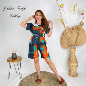 Setelan Pendek Wanita Motif Kaktus Bahan Rayon Premium Untuk Remaja dan Dewasa Kekinian 4.9