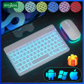 GOOJODOQ 10 Inch Backlit Backlight Keyboard And Mouse LED Colorful Bluetooth Wireless Keyboard For iPad Laptop Android iPhone. 