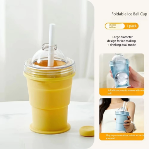 [SG Local Stock]Portable Foldable Silicone Ice Ball Cup 2-in-1 Ice Mold & Tumbler Leak-Proof Drinking Cup