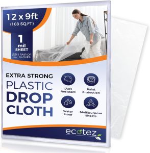 6 Pack 12 x 9 ft Extra Large Plastic Drop Cloth for Painting