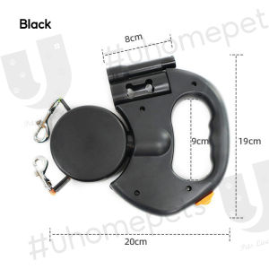 [uHome Pets] Auto Retractable Dual Dog Leash with Flashlight Waste Bag Box Roulette Double-Ended Traction Rope Pet