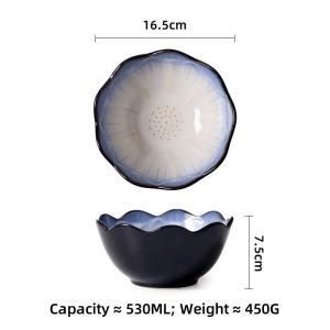 OMK Japanese Style Flower Shaped Ceramic Dinner Plate Salah Bowl Tableware Set