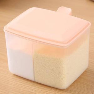 4 In 1 Plastic Seasoning Box with Spoons Spice Jar Multi Compartment Herb Spice Jars Pots Kitchen Condiment Storage Container