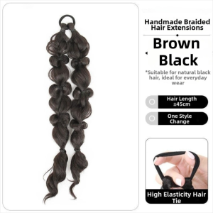 OUTOPEN Long Bubble Braided Ponytail Extension Fluffy Synthetic Handmade Braids Pony Tails Elegant Curly Twist Braid Hairpiece for Women