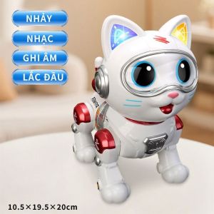 (Tặng Pin) Đồ chơi robot chó mèo nhảy lắc đầu có nhạc ghi âm thanh Pin thường và pin sạc. Quà tặng cho bé