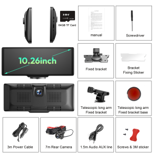 ESSGOO 4K+1080P 10.26 inch Touch Screen Dual Lens Car DVR Dash Cam WIFI Bluetooth Voice Control Carplay Function Car Camera Drive Recorder Wide Angle Parking Monitor