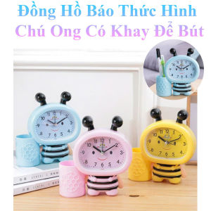 Đồng Hồ Báo Thức Hình Chú Ong Dễ Thương Có Khay Đựng Bút Thời Trang