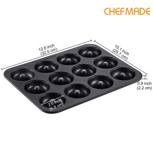 CHEFMADE Donut Mould Cake Pan 12-Cavity Non-Stick Ring Doughnut Bakeware for Oven Baking WK9225/WK9875