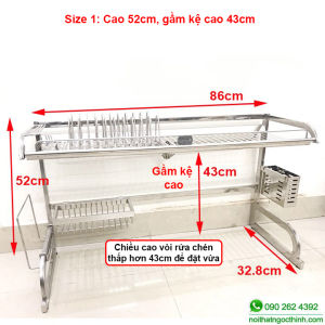 [SALE RẺ][NAN DÀY 4li-BH 5 NĂM] Kệ chén đa năng KC-86cm 96cm và 106cm PLUS inox 304 cao cấp chịu lực tới 90kg