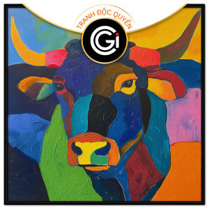 Tranh trừu tượng con trâu phong cách pop art tranh treo tường dán tường trang trí phòng khách nội thất. CGI-640