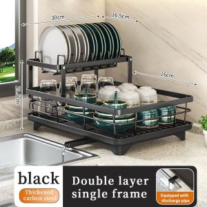 [SG Stock] Dish Drying Rack 2 Layer Kitchen Drain Rack Stainless Steel Kitchen Organiser Removable Bowl Rack