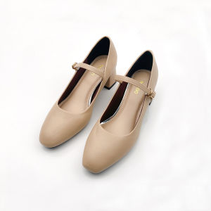 Giày Mery Jane Nữ 5 Phân Mũi Vuông Guốc Cao Gót Đế Vuông 5cm Da Mềm NUDDO _NU399