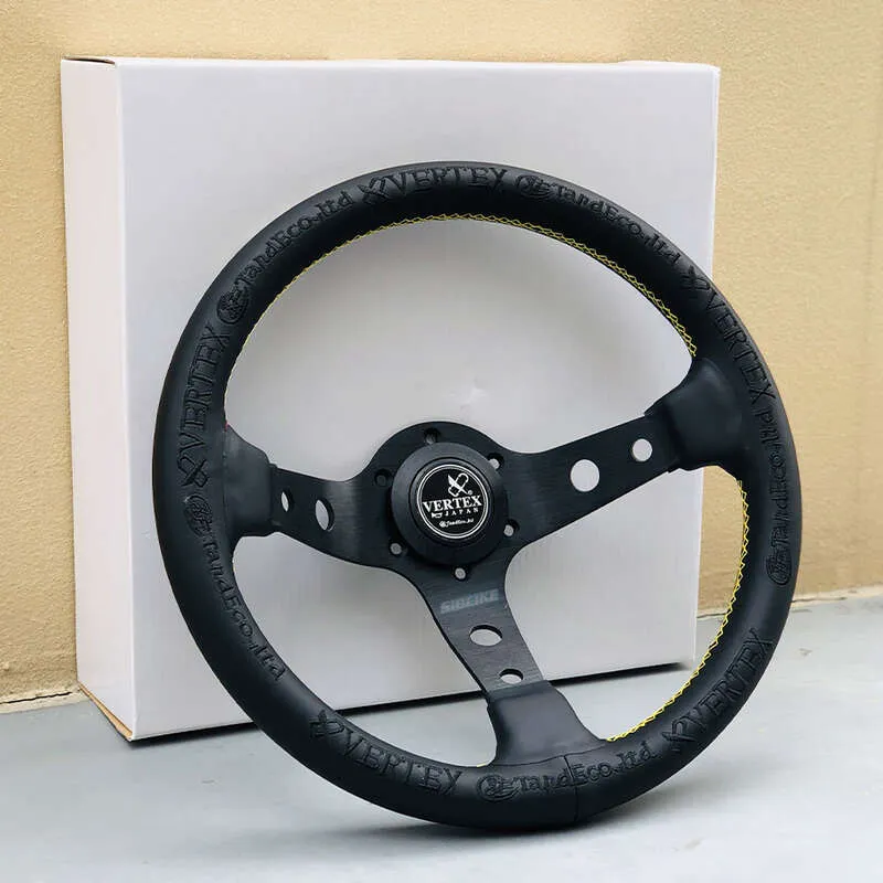Deep Dish Modified Steering Wheel with Black Embroidery 13 Inch