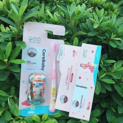 (Toothbush & tooth paste set)CAREBABY BRUSH KIDS TOOTHBRUSH FRUIT TOOTH PASTE MINI CAR FREE GIFT
