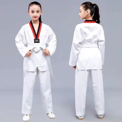 Numbers 110-180 Taekwondo uniform. Childrens taekwondo uniform. adult taekwondo uniform Shirt and pants [110-150 red-black collar/160-180 black collar]