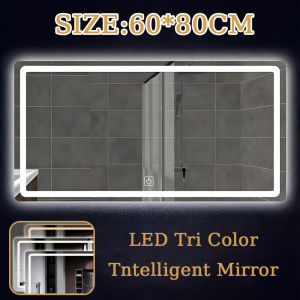 LED Bathroom Mirror Tricolor Stepless Dimming Light Smart defogging time/temperature display mirror