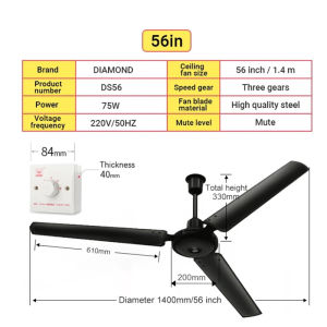 Inverter Electric Fan 56 inches Ceiling Fan Heavy Duty Strong Wind For Living Room Steel 3 blades Ceiling Fan Wall Fan With Remote Control