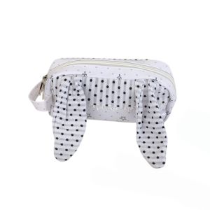 HULEQQI Polka Dot Print Bunny Ear Dots Pencil Case Rabbit Big Ear Lace Trim Korean Style Pen Bag Sweet Large Capacity Pencil Pouch Stationery Holder