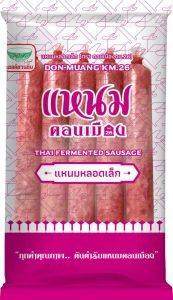 5 แท่ง ขนาดรวม 135 กรัม ตราแหนมดอนเมือง แหนมหลอดเล็ก ด้านบน กม.26