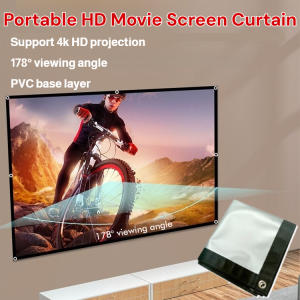 Portable Folding Outdoor HD Movie Screen Curtain 16:9 Home Simple Projector Screen Black Edge Punch