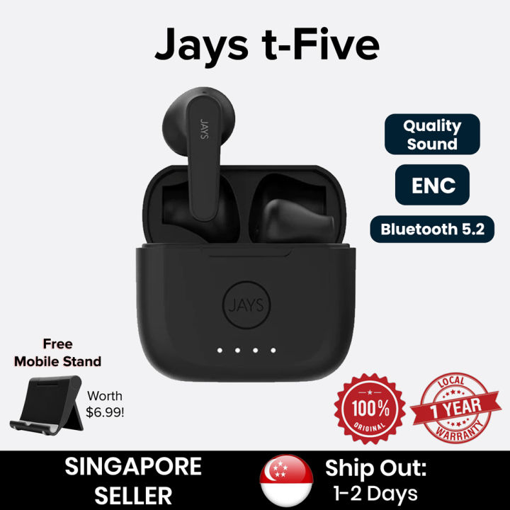 SG) JAYS t-Five True Wireless Earbuds Earphones (Black) with ENC - Main Image